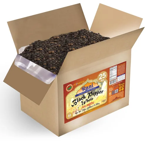 Rani - Pimienta negra entera (granos de pimienta), grado MG-1 de alta calidad, 400 onzas (25 libras), caja a granel de 25.0 lbs ~ totalmente natural