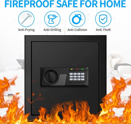 Miniatura 2 de Caja fuerte de 2.3 pies cúbicos a prueba de fuego para USO DOMÉSTICO, caja fuerte de seguridad digital con teclado programable y llaves de repuesto