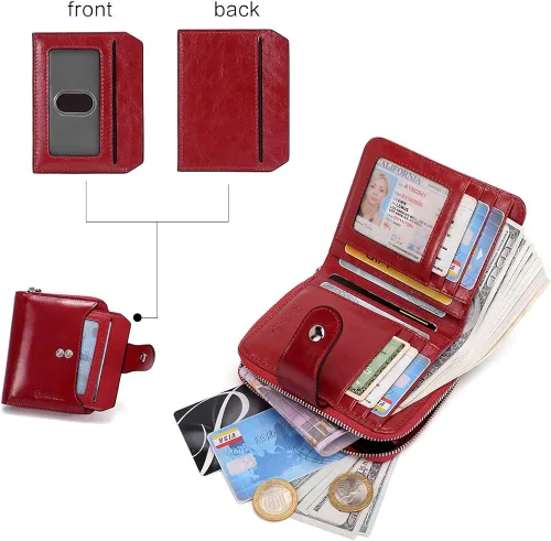 Miniatura 6 de BOSTANTEN - Billeteras de piel para mujer, con bloqueo RFID, con cremallera y bolsillo, billetera pequeña de dos cuerpos, con tarjetero