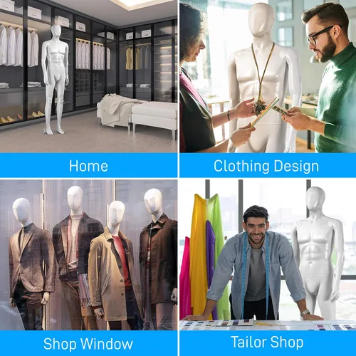 Miniatura 6 de SereneLife Forma de vestido de torso de maniquí masculino de 74 pulgadas con soporte de cuerpo completo, desmontable, ajustable, detalles faciales