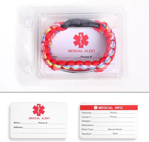 Miniatura 39 de Pulsera de alerta médica Paracord para hombres y mujeres Pulsera de identificación médica de acero inoxidable con hebillas de liberación lateral
