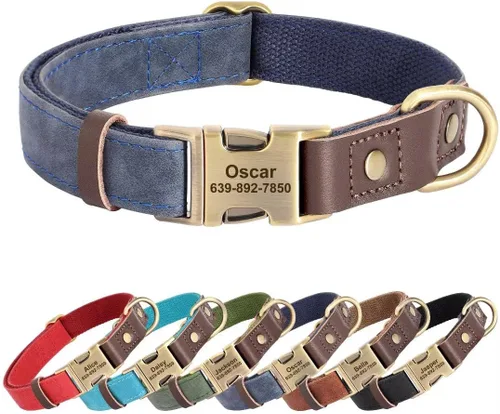 Miniatura 16 de Collares para perros personalizados, collar de piel sintética suave personalizada con nombre de mascota y número de teléfono para perros pequeños