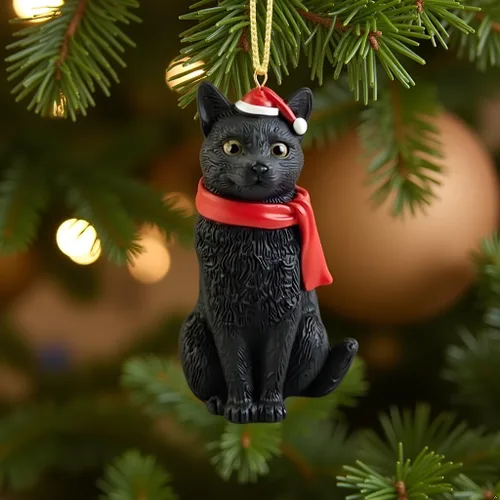 Figurita colgante de árbol de Navidad de gato negro - Relleno de calcetín festivo, regalos para amantes de gatos, decoraciones de árbol de Navidad
