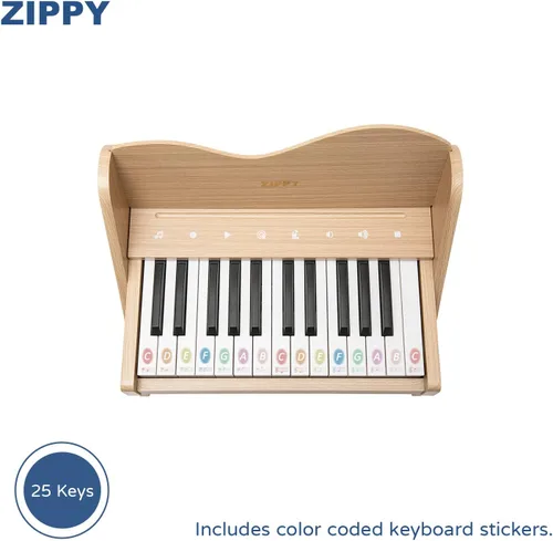 Miniatura 4 de Teclado de Piano para Niños ZIPPY, Piano Digital de 25 Teclas para Niños, Panel de Control Táctil Sensible, Volumen Ajustable, Mini Instrumento Roble