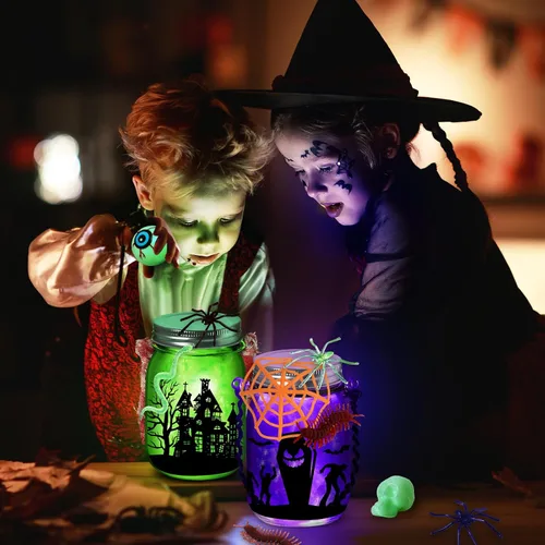Miniatura 2 de OCHIDO Actividades de manualidades de Halloween para niños, paquete de 6 tarros de cristal para actividades artísticas escolares, suministros
