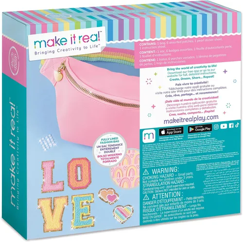 Miniatura 2 de Make It Real Bolsa de moda con parches, 9 piezas, bolsa rosa con cremallera con banda de arcoíris, personalizable, parches de amor, adolescentes