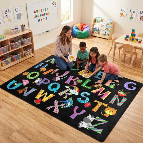 Miniatura 57 de Alfombra para Niños, Alfombra de Oruga Arcoíris ABC Letras del Alfabeto Tapete Educativo - 5x7 Pies Alfombra de Área de Aprendizaje con Respaldo