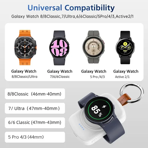 Miniatura 4 de Cargador portátil para Samsung Galaxy Watch, cargador portátil de 1800 mAh para Samsung Galaxy Watch 8/8 Classic/7/Ultra/6/6 Classic/5/5 Pro/4/3