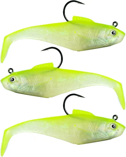 Miniatura 7 de Señuelos de Cabeza de Plomo Pre-Aparejados de Cola de Paleta Swim Shad 3PCS 4" 1oz Cebo Suave de Plástico Swimbait para Agua Dulce y Salada