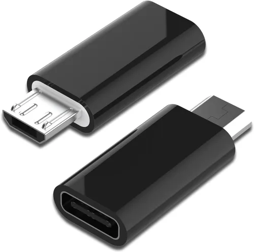 Adaptador USB C hembra a micro USB macho (paquete de 2), adaptador micro USB a USB C, cargador rápido, cable de alimentación, extensor de tira para