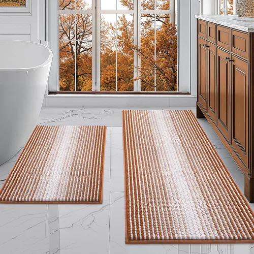 Miniatura 65 de BSICPRO Juegos de Alfombras y Tapetes para Baño, Juego de Alfombra de Baño de Felpilla Gruesa Absorbente de 2 Piezas Antideslizante, Tapetes Suaves