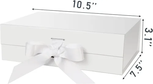 Miniatura 2 de DaiJoob Caja de regalo con tapa para regalos de 10.5 x 7.5 x 3.1 pulgadas con cinta y cierre magnético (paquete de 5) (blanco)