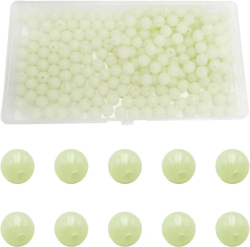 200 cuentas redondas de plástico suave brillante de 0.315 pulgadas, cuentas suaves de goma, caja de accesorios de señuelos de pesca, huevos de cebo