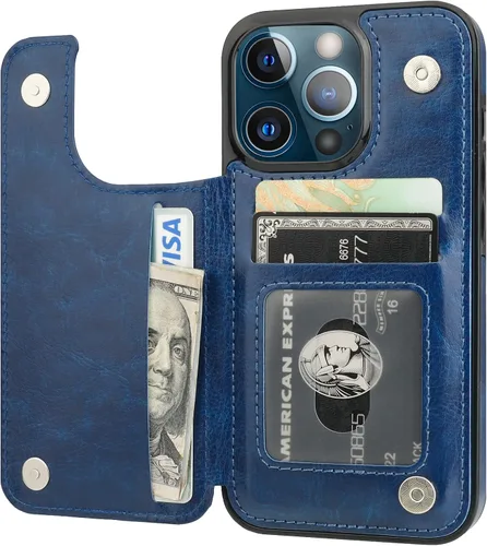 Miniatura 16 de ONETOP - Funda tipo cartera compatible con iPhone 13 Pro con soporte para tarjetas, funda de piel sintética con ranuras para tarjetas, doble cierre