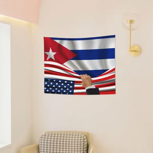 Miniatura 4 de Tapiz decorativo para pared, diseño de bandera estadounidense y bandera de Cuba, manteles de arte hippie de 29 x 37 pulgadas para dormitorio, sala