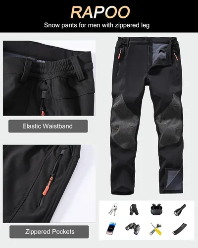 Miniatura 4 de Rapoo - Pantalones de esquí de nieve, softshell impermeables, snowboard, senderismo de invierno, cargo, pantalones de esquí al aire libre, forro