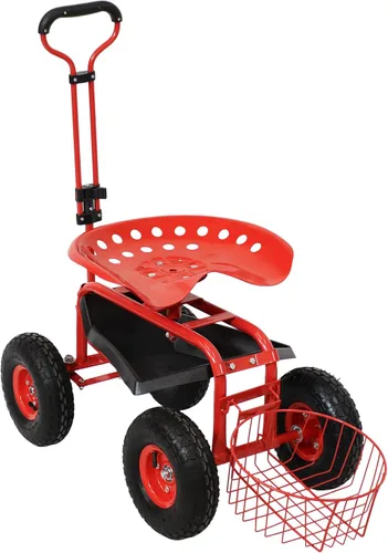 Miniatura 8 de Sunnydaze Carrito de jardín con ruedas - Taburete de jardín sobre ruedas - Asiento de jardinería con ruedas con mango extensible - Asiento giratorio