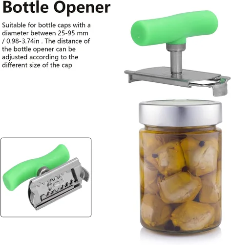 Miniatura 4 de Abrelatas de acero inoxidable, abridor de botellas manual portátil, abridor de latas de alta resistencia con mango ergonómico para cocina, Verde