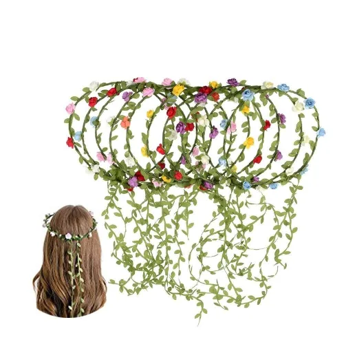 Kaptin Paquete de 10 diademas multicolor con corona de flores, para mujeres y niñas, para festivales, celebraciones, bodas, fiestas, sin correa de
