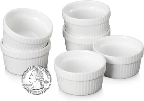 Juego de 6 mini ramequines de 1.5 onzas, tazas pequeñas para salsa de inmersión, cuenco de inmersión Ramekin, plato de porcelana para soufflé,