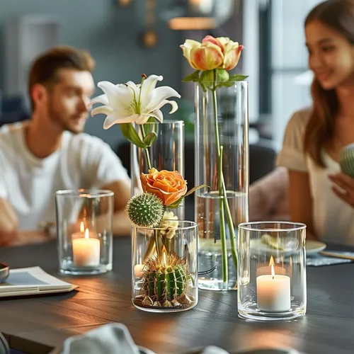 Miniatura 3 de 5 piezas de jarrones de vidrio Cilindro Jarrones para centros de mesa Pequeños jarrones de flores de vidrio transparentes Jarrones para decoración