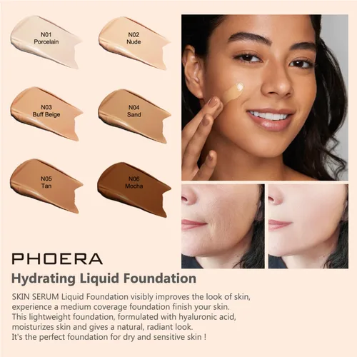 Miniatura 5 de PHOERA - Maquillaje de base para piel madura, arrugas con acabado natural mate para una tez impecable (N05 bronceado)