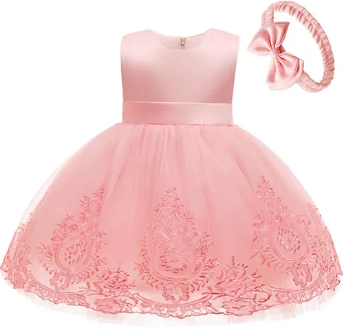 Miniatura 4 de CMMCHAAH - Vestidos de fiesta y concurso, con encaje y bordado, con lazo, tutú y diadema, para bebés y niñas, tallas 0-6T