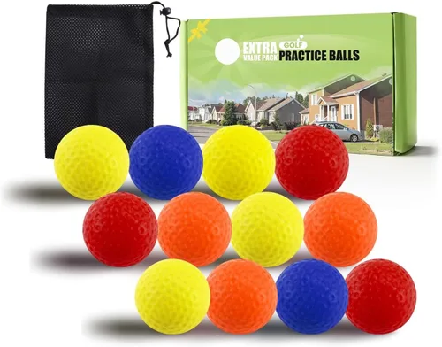 Miniatura 25 de FINGER TEN Pelotas de práctica de golf de espuma de colores, paquete de 12, 24, 50 unidades, pelota de golf ligera de vuelo limitado para interiores