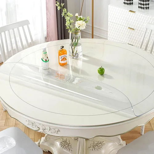 Cubierta de mesa de plástico redonda de PVC, 0.079 in de grosor transparente, protector de mesa impermeable para comedor, hoja de plástico
