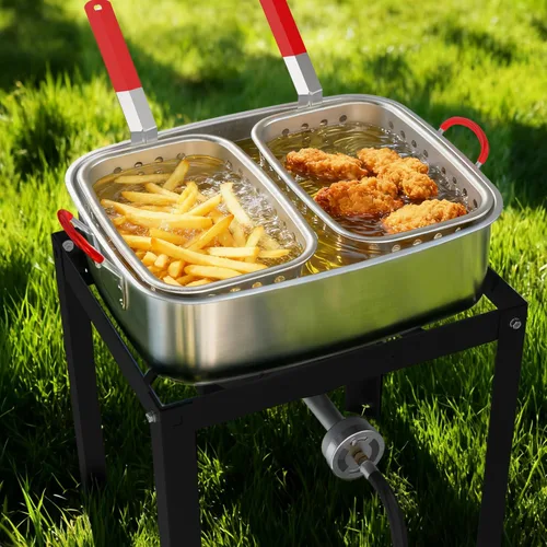 Miniatura 5 de Freidora de propano de 18 cuartos Freidora de pescado para exteriores con 2 cestas, pinzas, tapa, tapa y termómetro Freidora de aluminio
