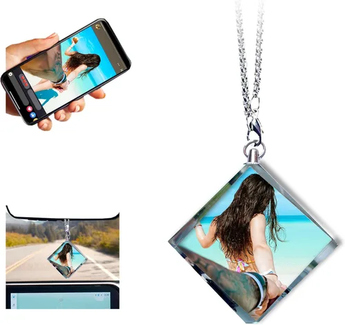 Miniatura 13 de Adorno colgante de cristal diáfano personalizado para espejo retrovisor de automóvil con foto, adorno personalizado para automóvil, decoración