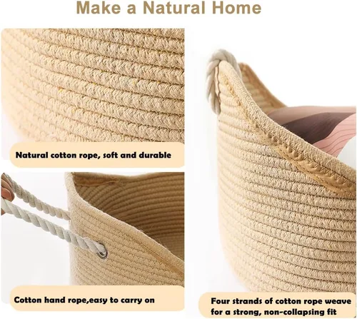 Miniatura 3 de Cama de algodón tejida para gatos con cuerda de algodón para perros pequeños y gatos, cesta de nido para dormir, hecha a mano, cuna natural