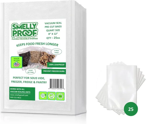 Miniatura 3 de Smelly Proof Bolsas al vacío, fabricadas en EE. UU., 25 bolsas de 8 x 12 pulgadas, bolsas selladoras al vacío de 4 mil sin BPA para alimentos