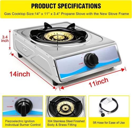 Miniatura 2 de Cocina de gas propano,Estufa de gas de un solo quemador Estufa de gas portátil de acero inoxidable,Auto Ignition Camping Single Burner LPG para RV