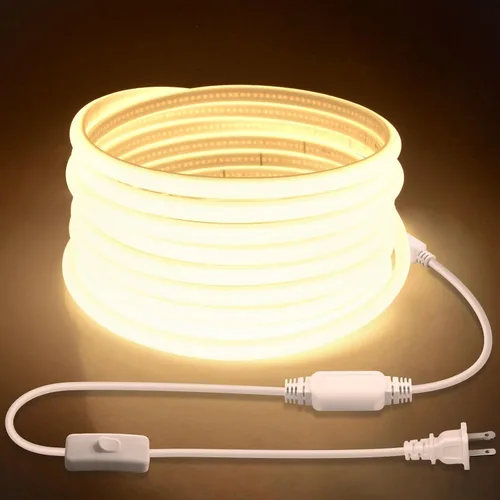 Miniatura 9 de COB Tira de Luces LED de 10 Pies 6000K Luz Diurna Blanca CA 110V-120V Luces de Cuerda LED Exterior Impermeable IP65 Alta Densidad 288LEDs/M Tira