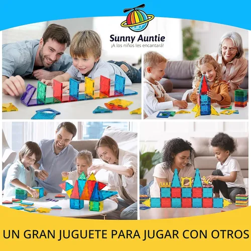 Miniatura 4 de SUNNY AUNTIE Juego de azulejos magnéticos de 125 piezas XL con bolsa de almacenamiento, azulejos magnéticos de construcción para niños de 3 a 8