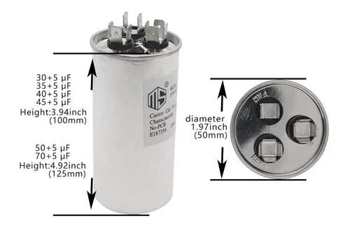 Miniatura 2 de METER STAR 70+5 MFD 70/5 uf 370V/440V AC Condensador redondo de doble carrera CBB65B para condensador recto frío/aire acondicionado condensador/AC