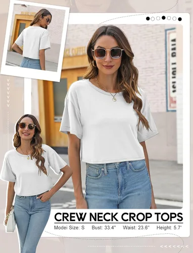 Miniatura 4 de TICTICMIMI Camisetas cortas de verano para mujer, manga corta, cuello redondo, camisetas básicas sin botones