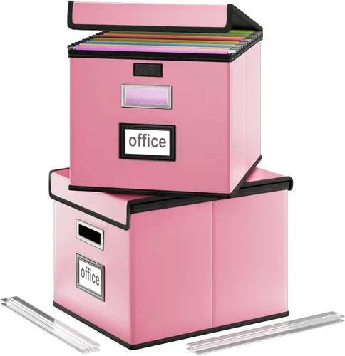 Miniatura 31 de Caja Organizadora de Archivos con Tapa, Caja Organizadora Plegable de Cuero Sintético para Carpetas Colgantes con Rieles de Plástico, Cajas (cuero)