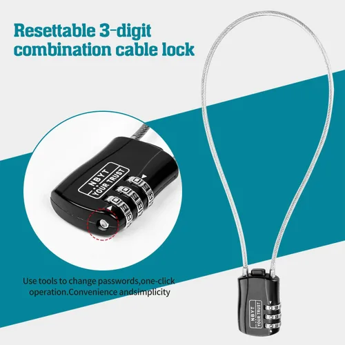 Miniatura 4 de Cerradura de cable de cuerda de alambre con código reiniciable, aleación de zinc, mini cerradura combinada para casco, equipaje, esquí, snowboard