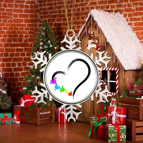 Miniatura 5 de Generic Adorno colgante de árbol de Navidad con forma de copo de nieve de metal, decoración de conciencia de autismo, regalo de recuerdo de Navidad