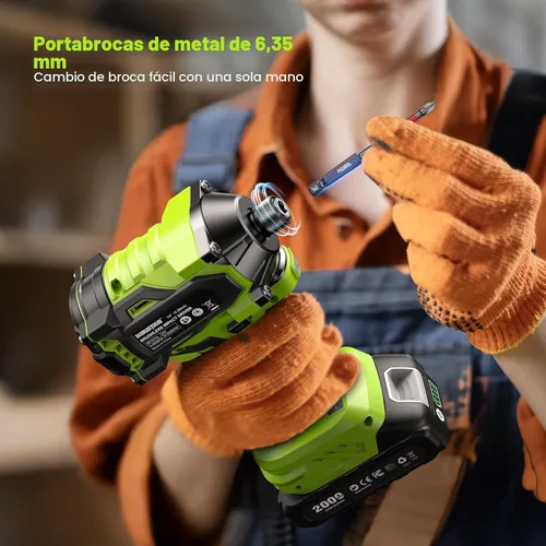 Miniatura 7 de Robustrue Destornillador de impacto: Destornillador de impacto inalámbrico hexagonal de 21 V 1/4", 230 N.m (2,035 pulgadas-libras) Juego de taladro