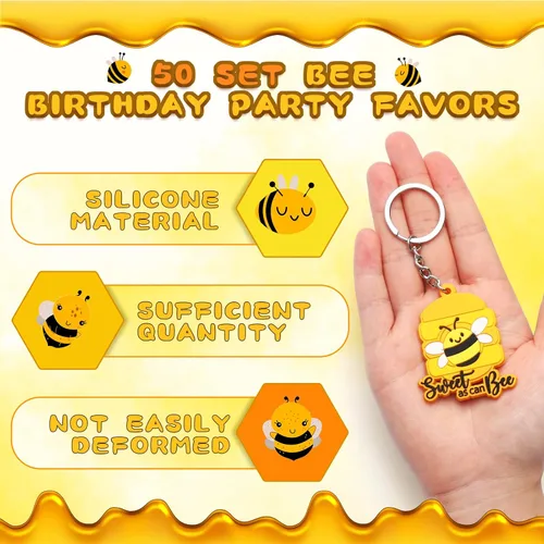 Miniatura 4 de Roowest 150 piezas de dulces como pueden abeja, regalos de fiesta, incluyendo 50 llaveros de abeja con 50 bolsas de regalo, 50 etiquetas