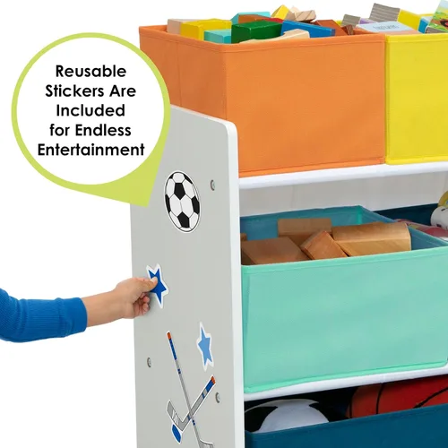 Miniatura 4 de Delta Children - Organizador de juguetes de lujo con contenedores de almacenamiento, certificado Greenguard Gold, blanco con contenedores azul