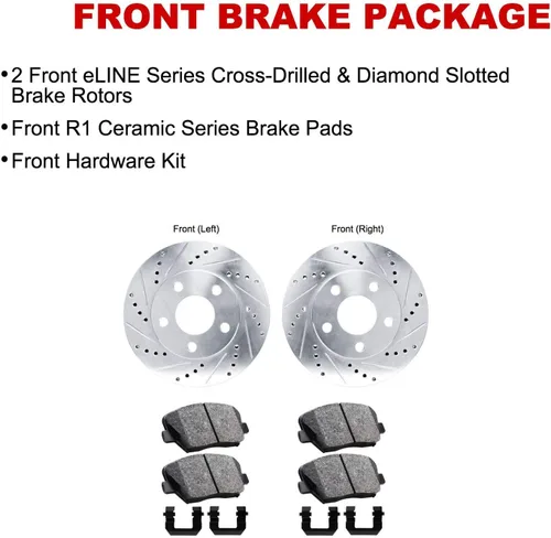 Miniatura 4 de Kit de freno delantero R1 Concepts para Hyundai Elantra 2017-2020 Rotores de freno ranurados perforados Kit de pastillas y rotores de freno