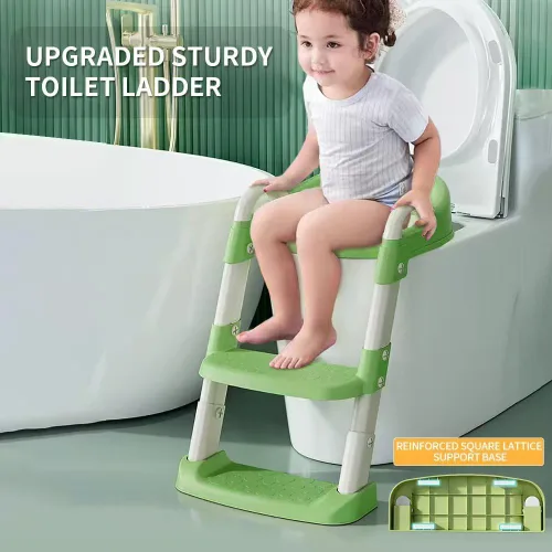 Miniatura 3 de Asiento de inodoro de entrenamiento para niños y niñas, asiento de inodoro con escalera, asiento plegable para inodoro con diseño antideslizante