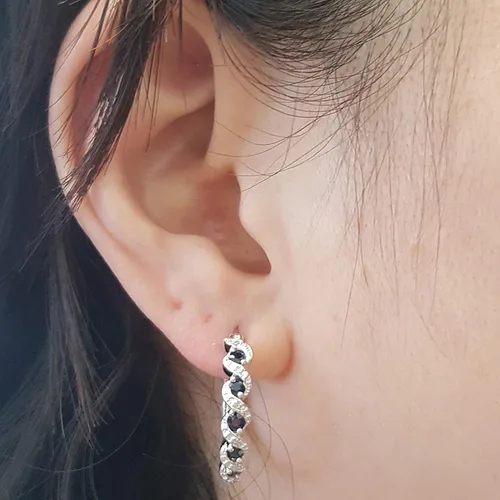 Miniatura 3 de Dazzlingrock Collection Pendientes de aro redondos blancos con piedras preciosas y diamantes blancos plata de ley