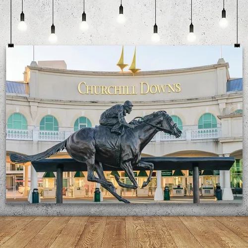 YongFoto Churchill Downs - Telón de fondo de 5 x 3 pies, estatua de carreras de caballos Kentucky Derby, fiesta de carreras de caballos, amante de