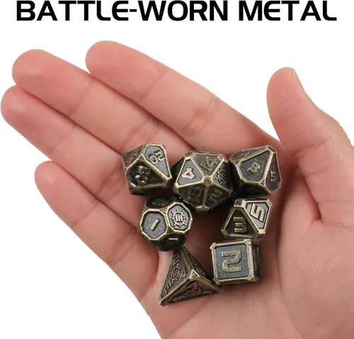 Miniatura 4 de ENHANCE DND - Juego de dados de metal, 7 dados poliédricos con estuche de almacenamiento y bolsa con cordón, juego de metal sólido para Calabozos