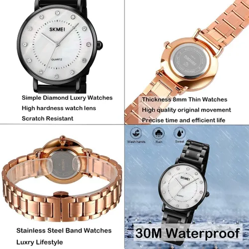 Miniatura 5 de SKMEI Women Watches Diamond Big Face Thin Slim Stainless Luxury Fashion Analog Quartz Waterproof Dress Casual Simple Ladies Female Rose Gold